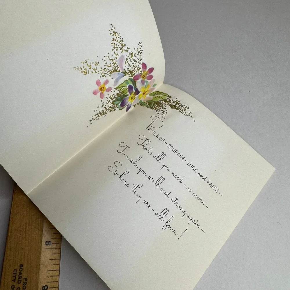Vintage Get Well Soon Greeting Card Floral Gold Foil Embossed 935110 USA Made